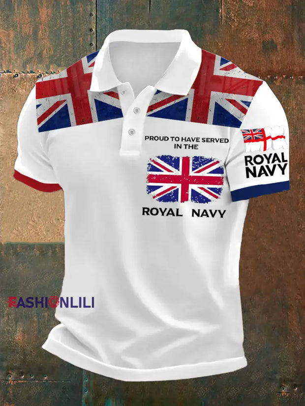 Men’s Royal Navy Veteran Proud Printed Casual Tops White / S