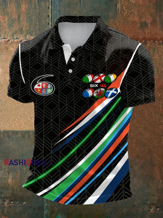 Men’s Rugby Lover Game of Nations Printed Casual Tops Black / S