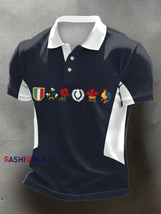 Men’s Rugby Lover Game of Nations Printed Casual Tops Navy Blue / S