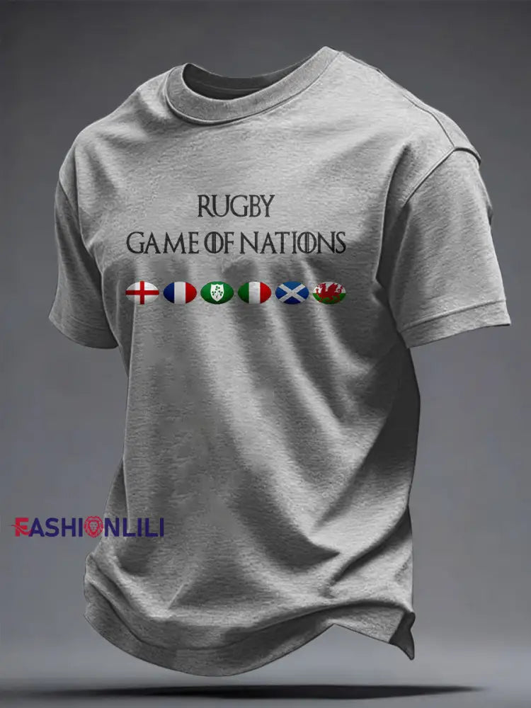Men’s Rugby Lover Game of Nations Printed T-shirt Light Gray / S