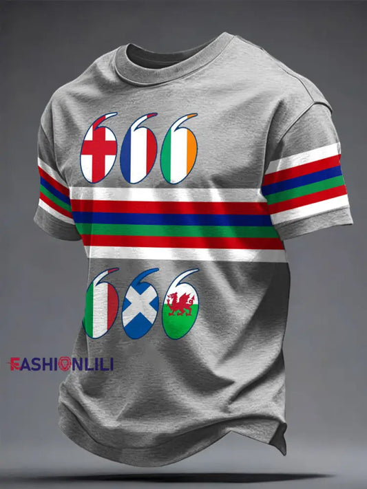 Men’s Rugby Lover Game of Nations Printed T-shirt Light Gray / S