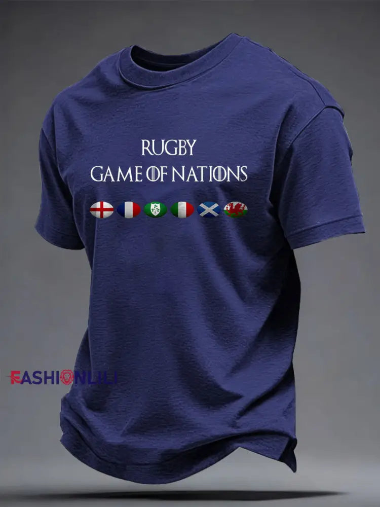 Men’s Rugby Lover Game of Nations Printed T-shirt Navy Blue / S