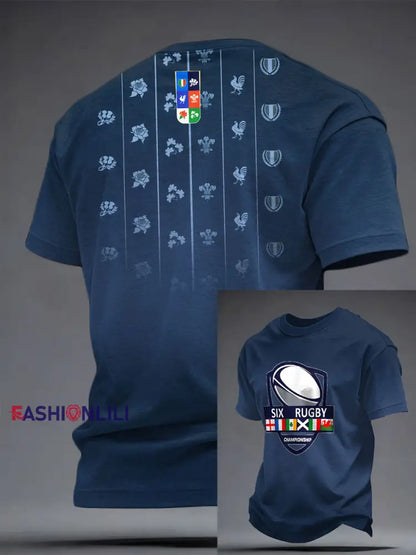 Men’s Rugby Lover Game of Nations Printed T-shirt Navy Blue / S