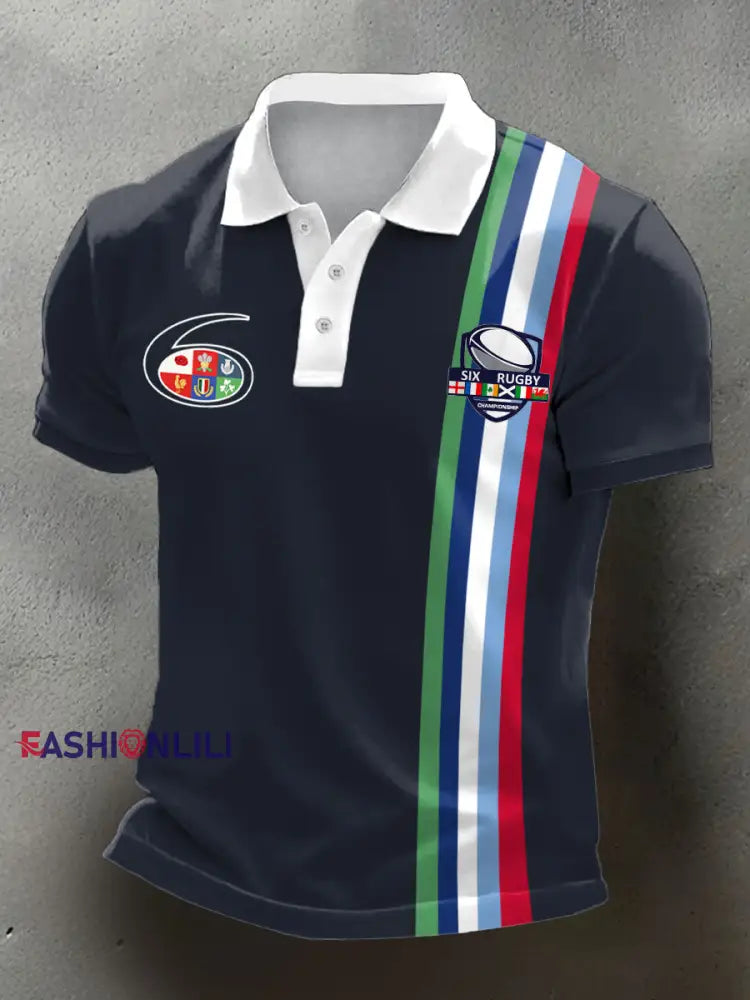 Men’s Rugby Lover Nations Printed Casual Tops Navy Blue / S