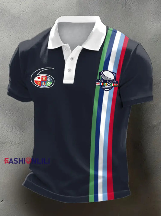 Men’s Rugby Lover Nations Printed Casual Tops Navy Blue / S