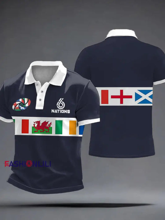Men’s Rugby Lover Nations Printed Casual Tops Navy Blue / S