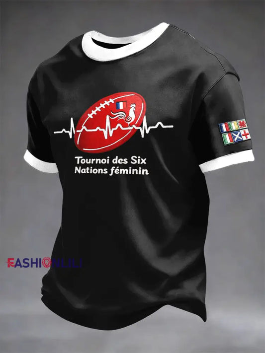 Men’s Rugby Six Nations Print Casual Black T-Shirt Black / S