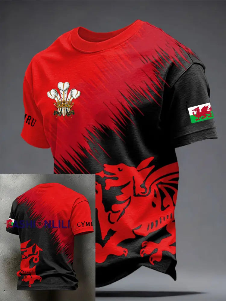 Men’s s Wales Welsh Rugby Lover Dragon Art Printed T-shirt Red / S