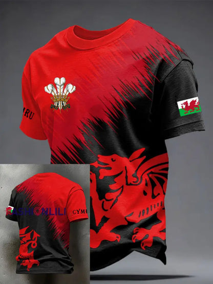 Men’s s Wales Welsh Rugby Lover Dragon Art Printed T-shirt Red / S