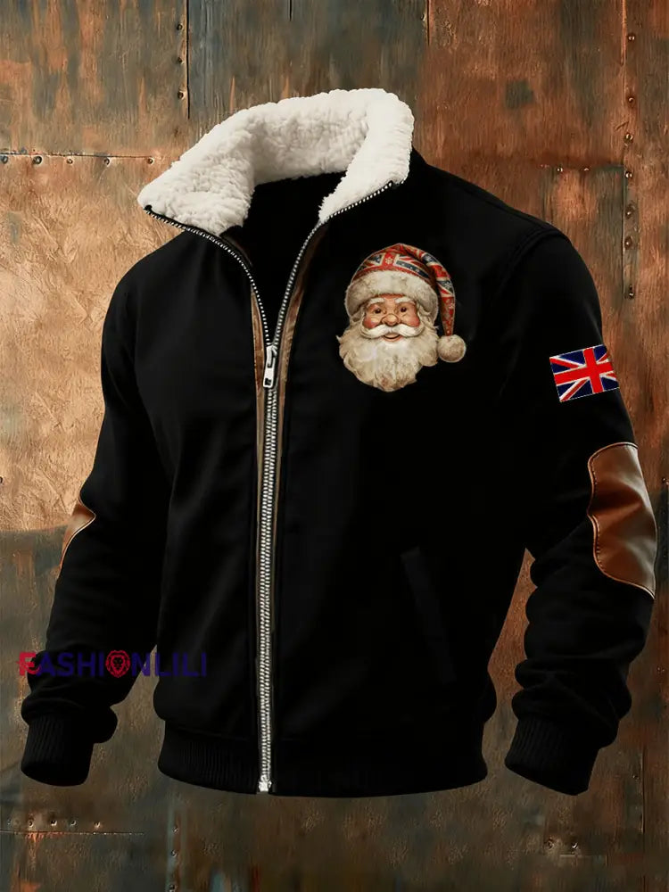 Men’s Santa Fur Collar Zip-Up Jacket Black / S