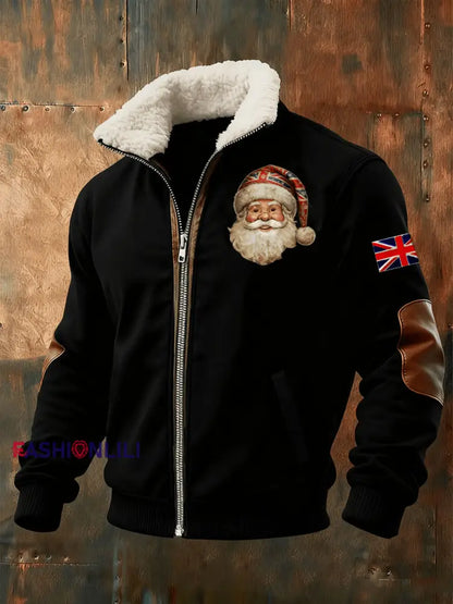 Men’s Santa Fur Collar Zip-Up Jacket Black / S