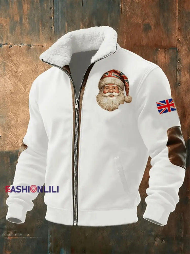 Men’s Santa Fur Collar Zip-Up Jacket White / S
