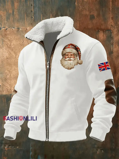 Men’s Santa Fur Collar Zip-Up Jacket White / S