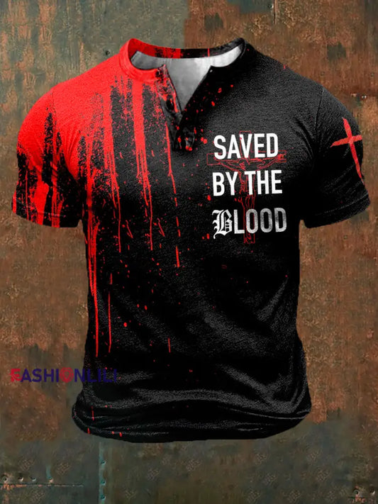 Men’s Saved By The Blood Print short sleeve T-shirt Black / S