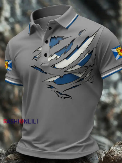 Men’s Scotland Flag Art Printed Casual Tops Light Gray / S