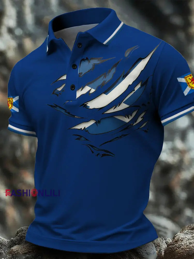 Men’s Scotland Flag Art Printed Casual Tops Royal Blue / S