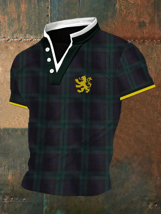 Men’s Scotland Flag Printed Double Layer Collar Short Sleeve T-Shirt As picture / S