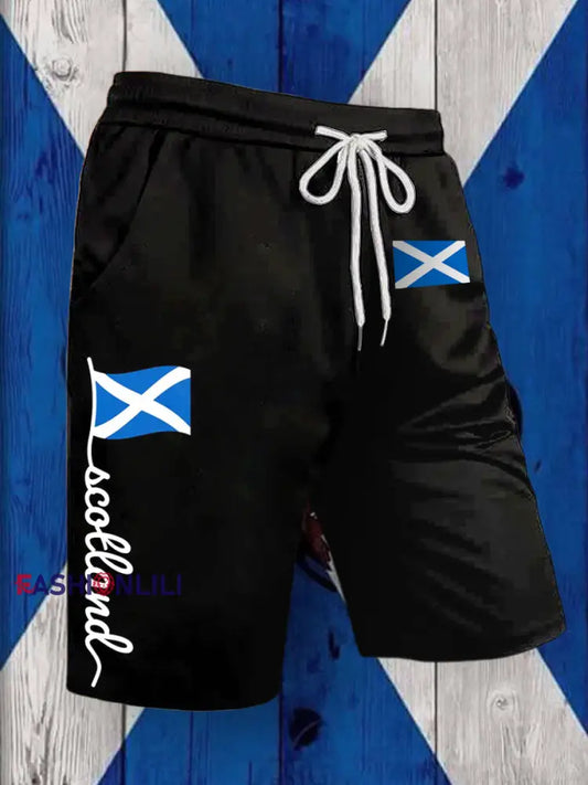 Men’s Scotland Flag Printed Drawstring Shorts Black / S