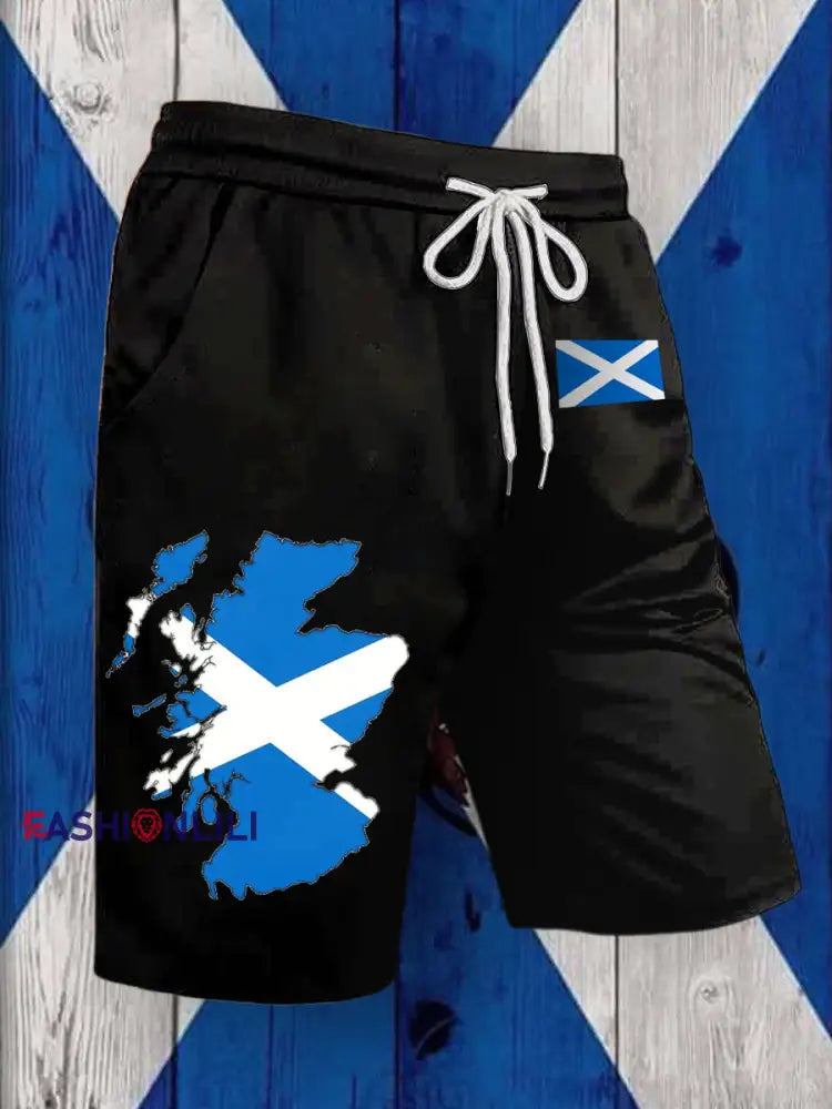 Men’s Scotland Flag Printed Drawstring Shorts Black / S