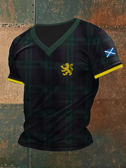 Men’s Scotland Flag Printed V-Neck Short Sleeve T-Shirt As picture / S