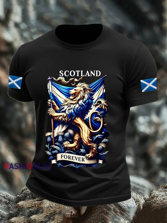 Men’s Scotland Flag Proud The Brave Printed Casual Short Sleeve T-shirt Black / S