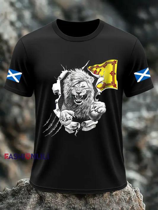 Men’s Scotland Flag Proud The Brave Printed Casual Short Sleeve T-shirt Black / S