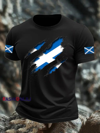 Men’s Scotland Flag Proud The Brave Printed Casual Short Sleeve T-shirt Black / S
