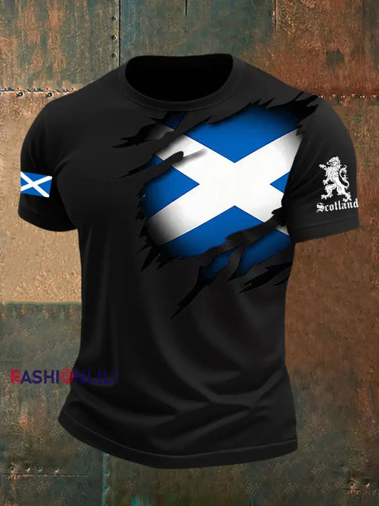 Men’s Scotland Flag Proud The Brave Printed Casual Short Sleeve T-shirt Black / S