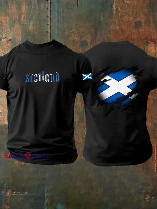 Men’s Scotland Flag Proud The Brave Printed Casual Short Sleeve T-shirt Black / S