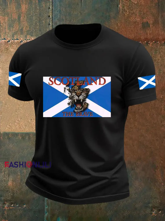 Men’s Scotland Flag Proud The Brave Printed Casual Short Sleeve T-shirt Black / S
