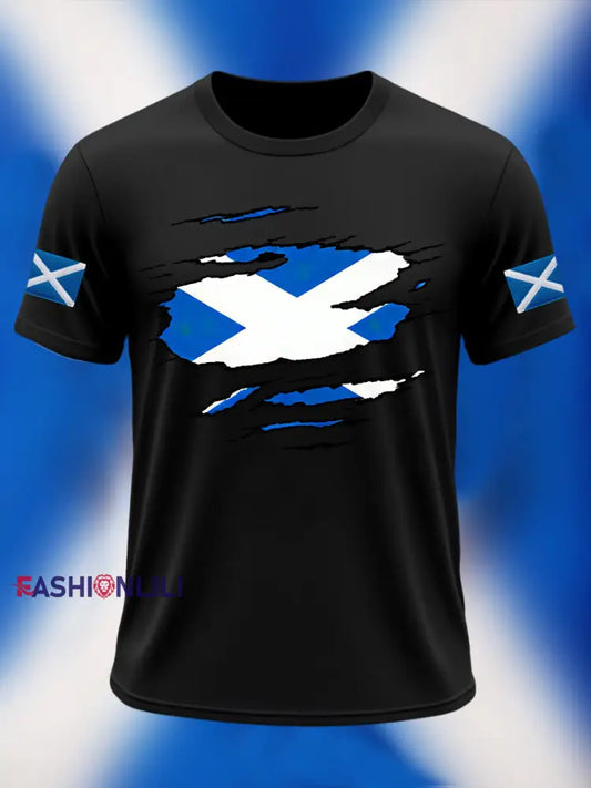 Men’s Scotland Flag Proud The Brave Printed Casual Short Sleeve T-shirt Black / S