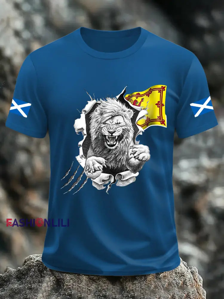 Men’s Scotland Flag Proud The Brave Printed Casual Short Sleeve T-shirt Blue / S