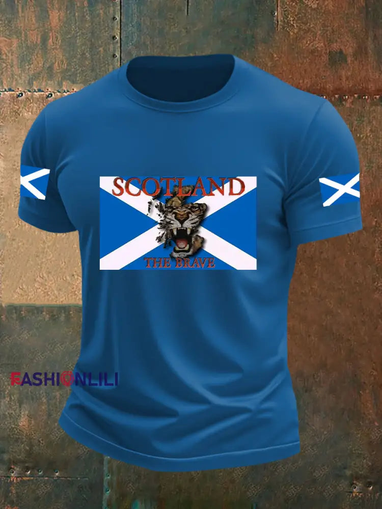 Men’s Scotland Flag Proud The Brave Printed Casual Short Sleeve T-shirt Blue / S