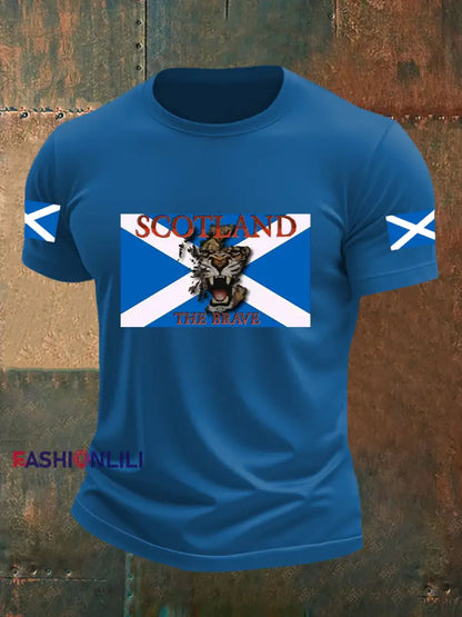 Men’s Scotland Flag Proud The Brave Printed Casual Short Sleeve T-shirt Blue / S
