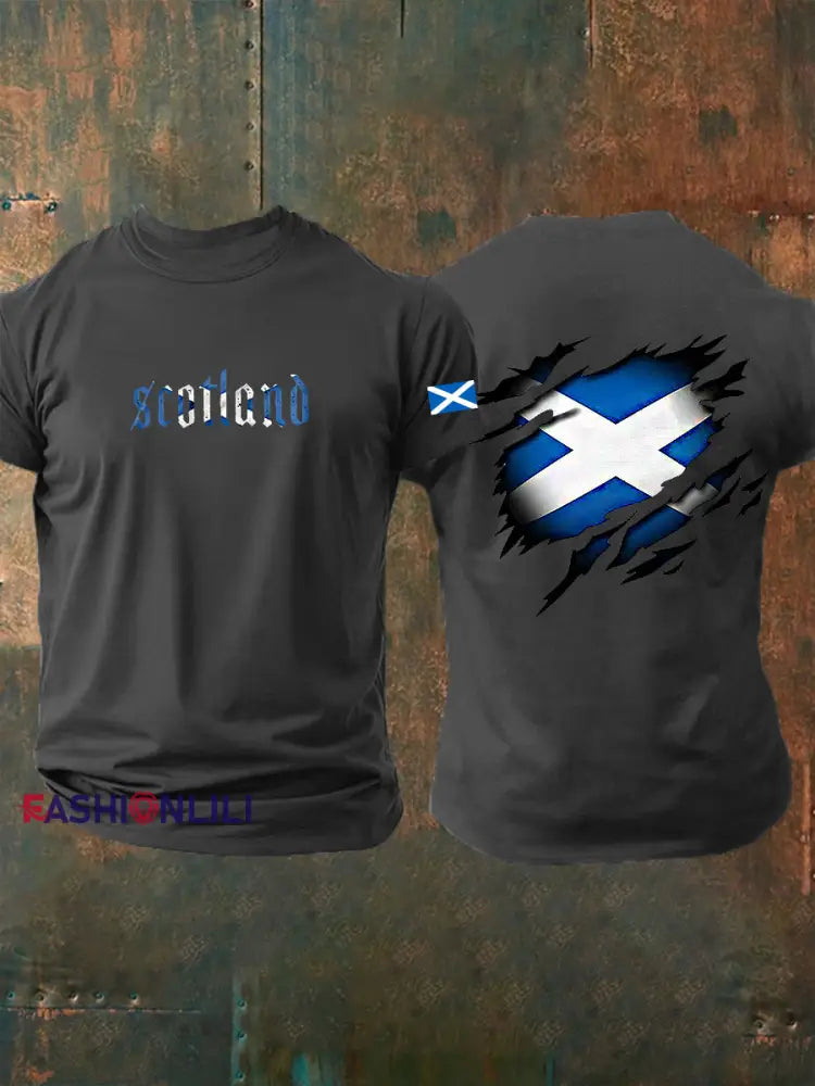 Men’s Scotland Flag Proud The Brave Printed Casual Short Sleeve T-shirt Dark Gray / S