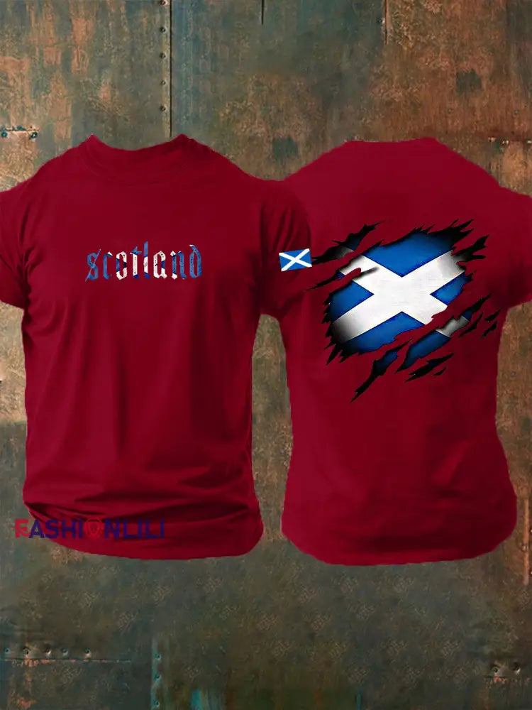 Men’s Scotland Flag Proud The Brave Printed Casual Short Sleeve T-shirt Deep Red / S