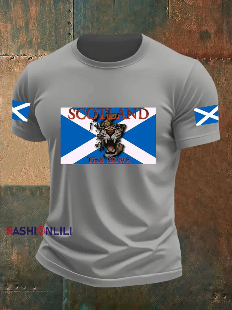 Men’s Scotland Flag Proud The Brave Printed Casual Short Sleeve T-shirt Light Gray / S