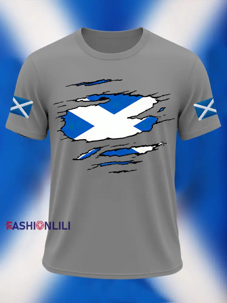 Men’s Scotland Flag Proud The Brave Printed Casual Short Sleeve T-shirt Light Gray / S