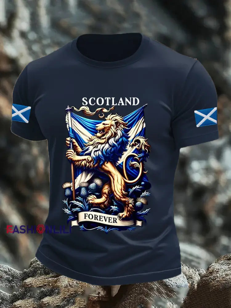 Men’s Scotland Flag Proud The Brave Printed Casual Short Sleeve T-shirt Navy Blue / S