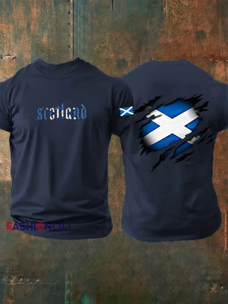 Men’s Scotland Flag Proud The Brave Printed Casual Short Sleeve T-shirt Navy Blue / S