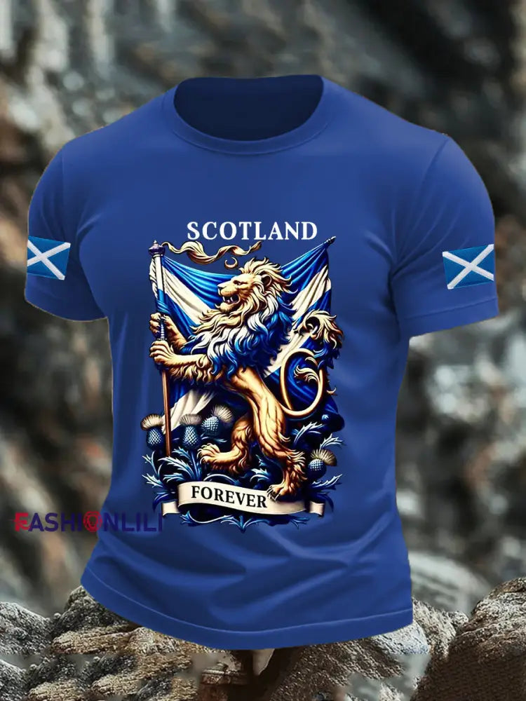 Men’s Scotland Flag Proud The Brave Printed Casual Short Sleeve T-shirt Royal Blue / S