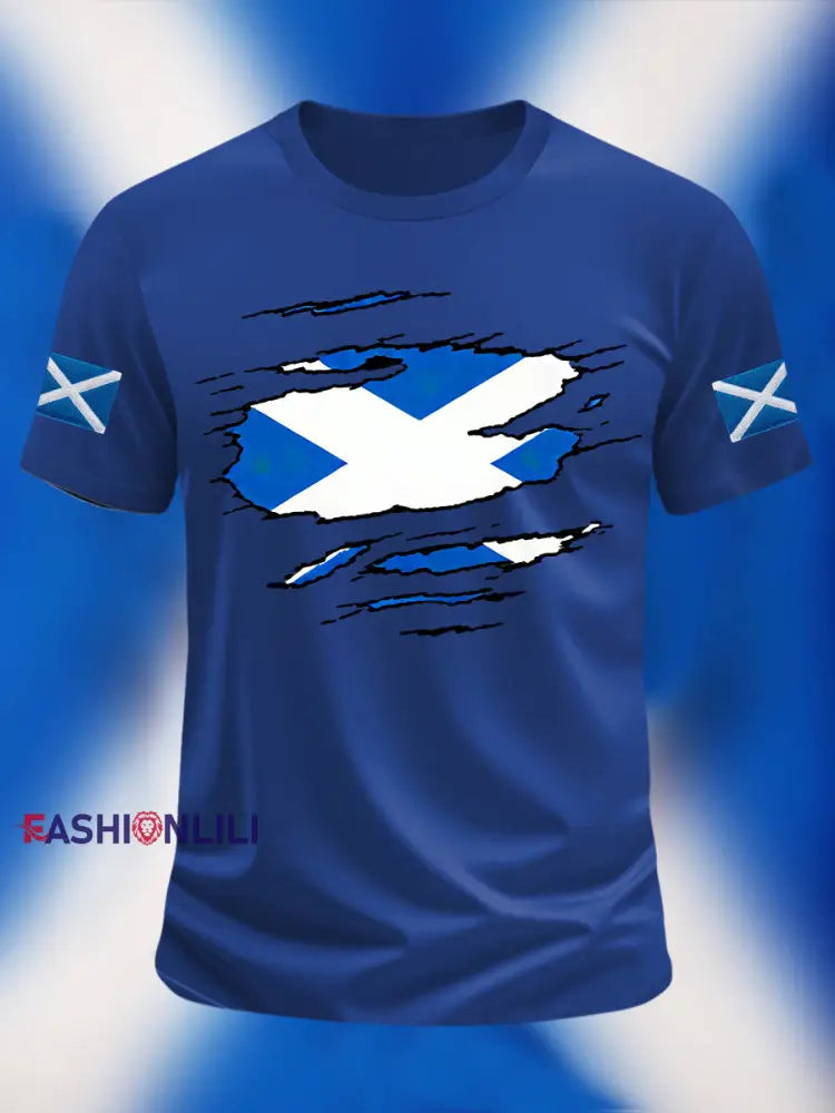 Men’s Scotland Flag Proud The Brave Printed Casual Short Sleeve T-shirt Royal Blue / S