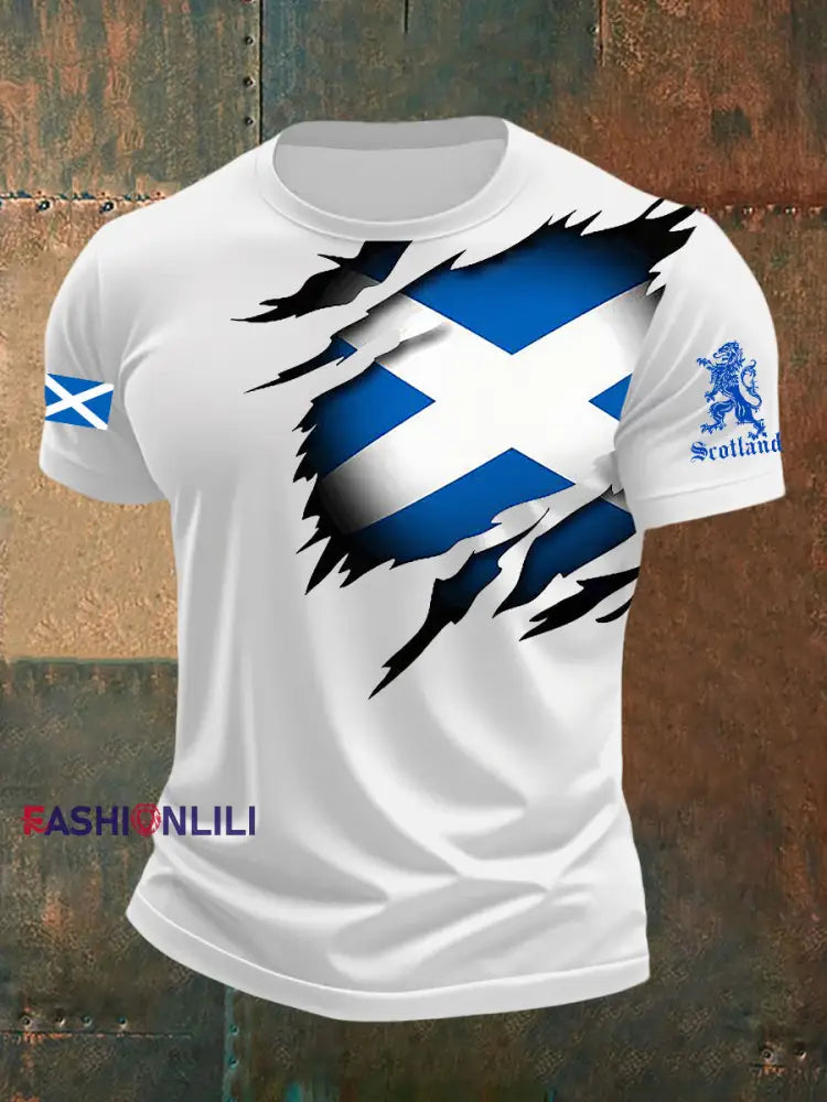 Men’s Scotland Flag Proud The Brave Printed Casual Short Sleeve T-shirt White / S