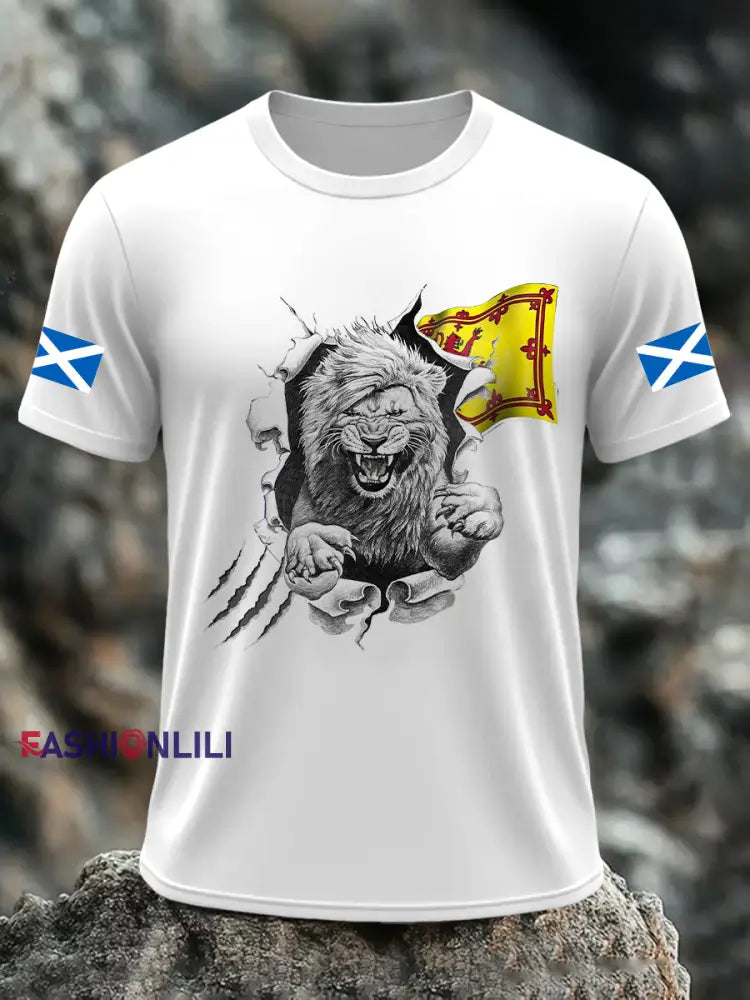 Men’s Scotland Flag Proud The Brave Printed Casual Short Sleeve T-shirt White / S