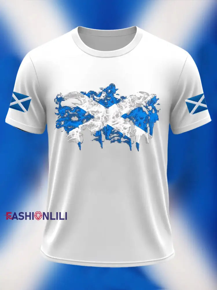 Men’s Scotland Flag Proud The Brave Printed Casual Short Sleeve T-shirt White / S