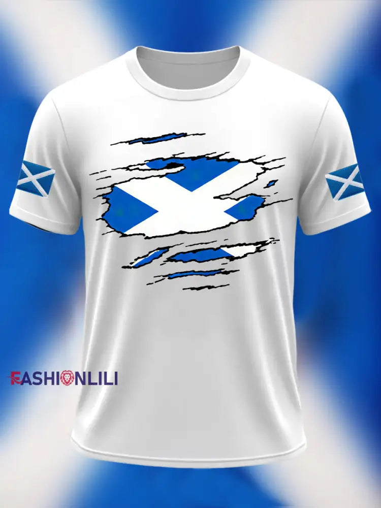Men’s Scotland Flag Proud The Brave Printed Casual Short Sleeve T-shirt White / S