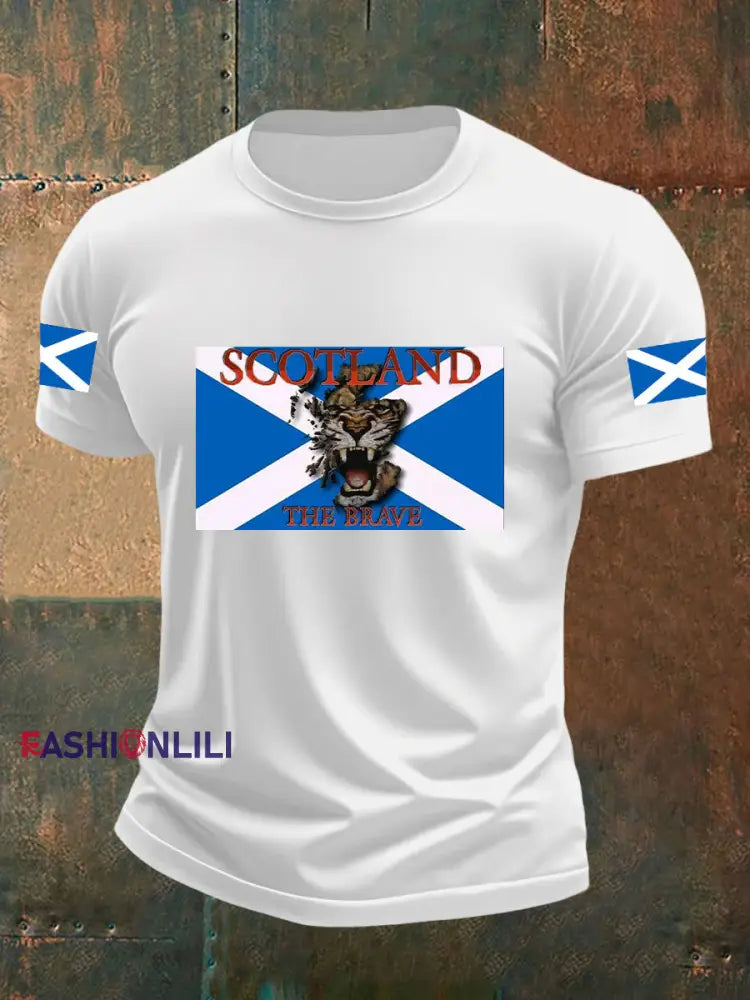 Men’s Scotland Flag Proud The Brave Printed Casual Short Sleeve T-shirt White / S