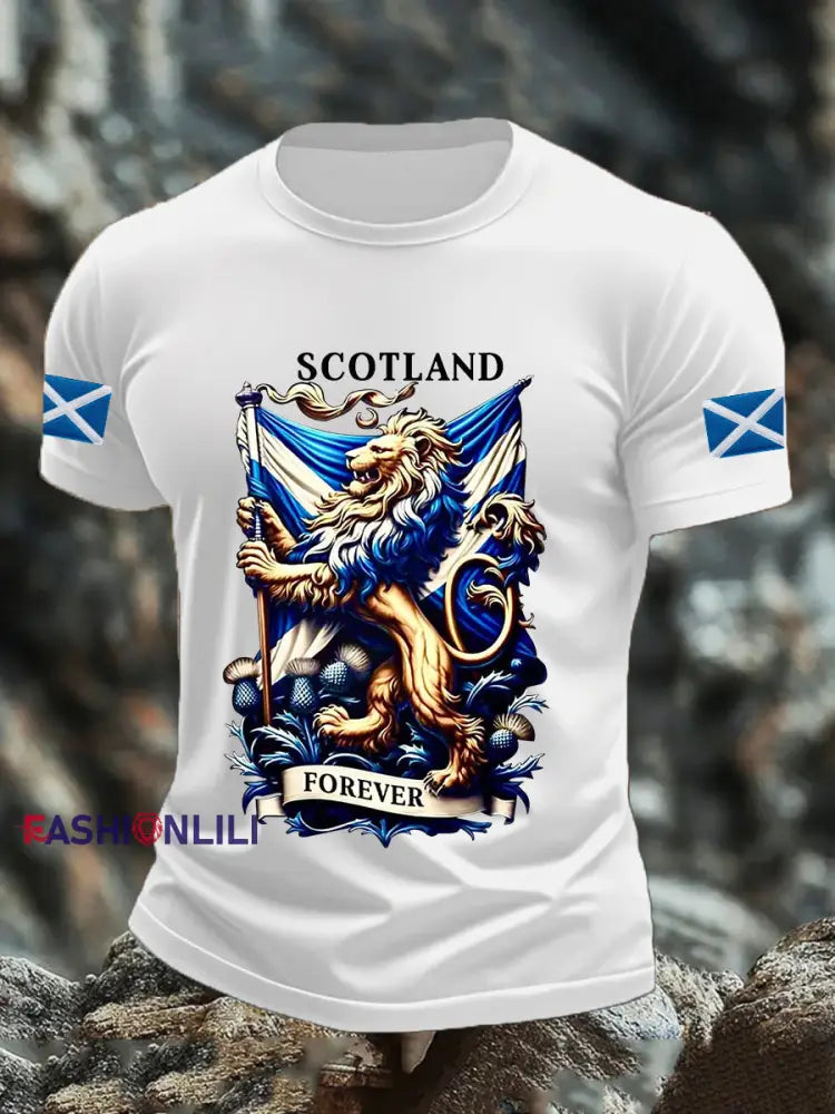 Men’s Scotland Flag Proud The Brave Printed Casual Short Sleeve T-shirt White / S