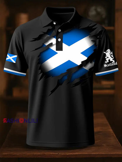 Men’s Scotland Flag Proud The Brave Printed Casual Short Sleeve Top Black / S