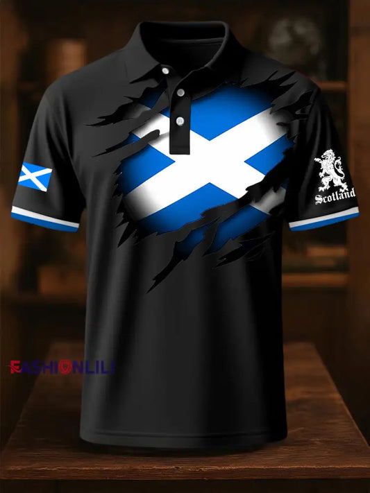 Men’s Scotland Flag Proud The Brave Printed Casual Short Sleeve Top Black / S